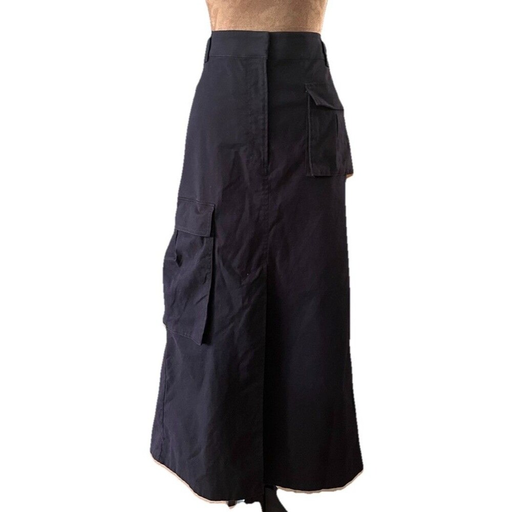 COS Navy Cargo Pencil Skirt Maxi - High Waisted Cotton Blend Size 12 - Picture 2 of 7
